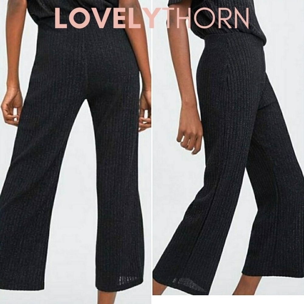 ZARA // black sparkle ribbed culotte knit pants